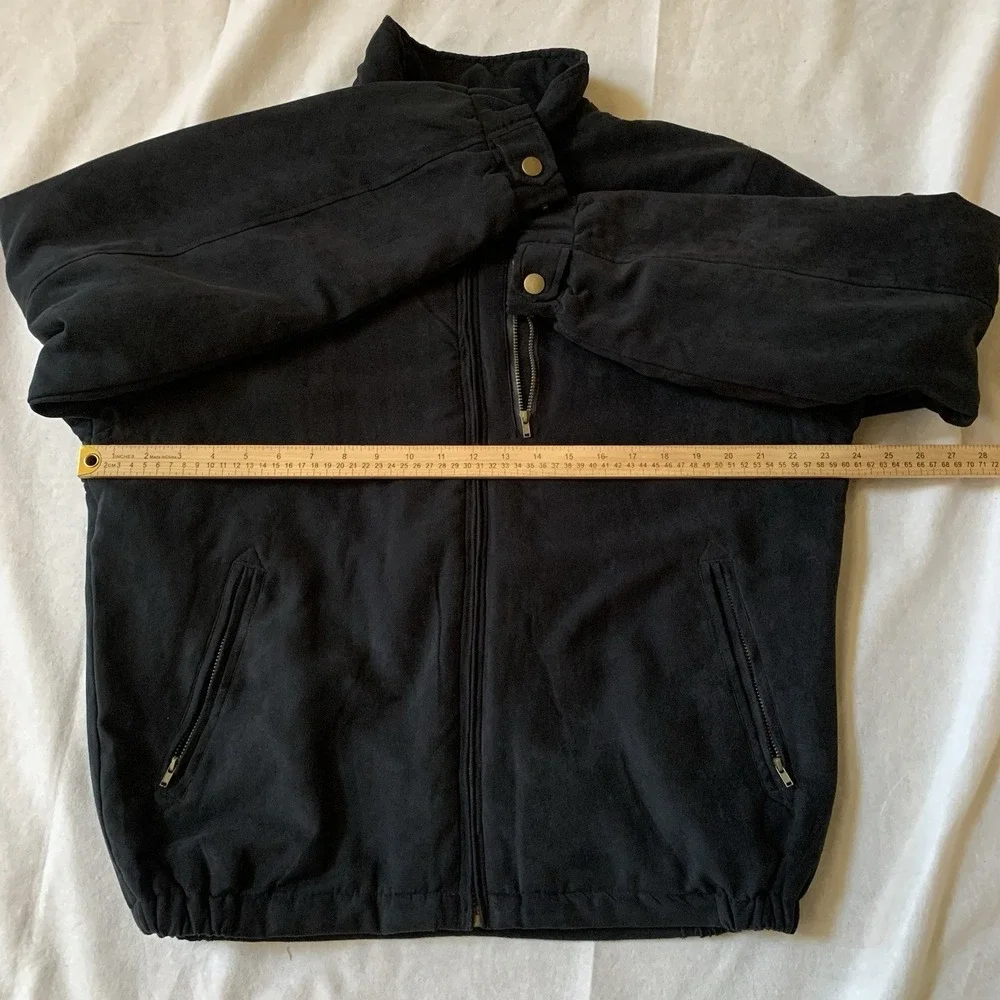 Montage Collection Black Faux Suede ZipUp Bomber Jacket With Pockets Size M